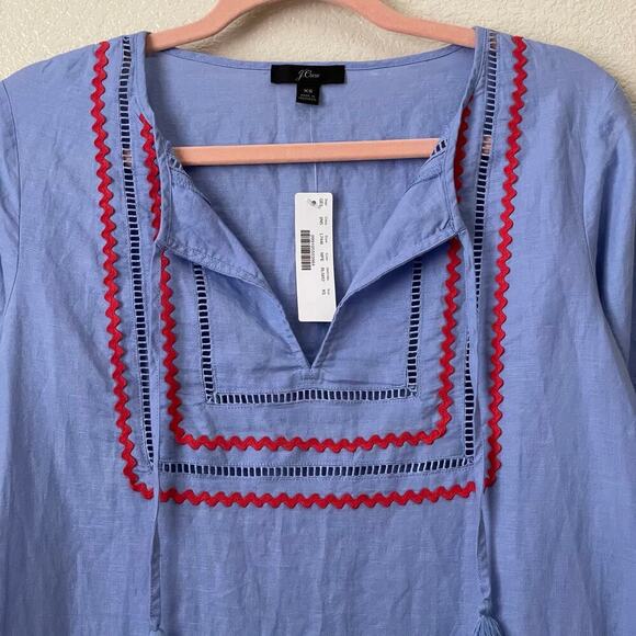 J. Crew Dress Womens XS Lilac Purple Linen Cotton Midi Tunic Embroidered Beachy - Picture 5 of 13